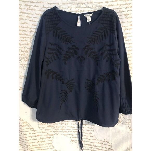 GH Bass Peasant Blouse Blue Black Embroidered Boho Cottage Top Womens S.     Ff - Picture 1 of 8